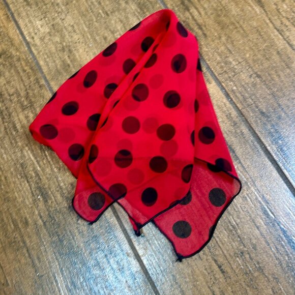 Vintage Black Red Polka Dot 100% Silk Hankie Scarf Pocket Square - Picture 3 of 5